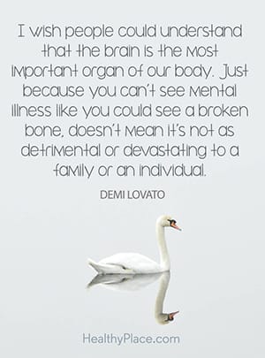 I wish people could understand that the brain is the most important organ of our body. Just because you can't see mental illness like you could see a broken bone, doesn't mean it's not as detrimental or devastating to a family or an individual.